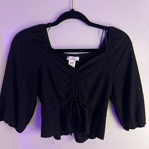 🖤black cropped tie blouse